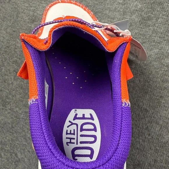 Hey Dude Wally Tri Clemson Orange Purple Men's Size 8 Casual Slip On Loafers NEW - Picture 8 of 16